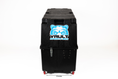 Load image into Gallery viewer, Vault Pro bike box closed and standing upright on its end, Vault Sports Box bear logo facing forward.