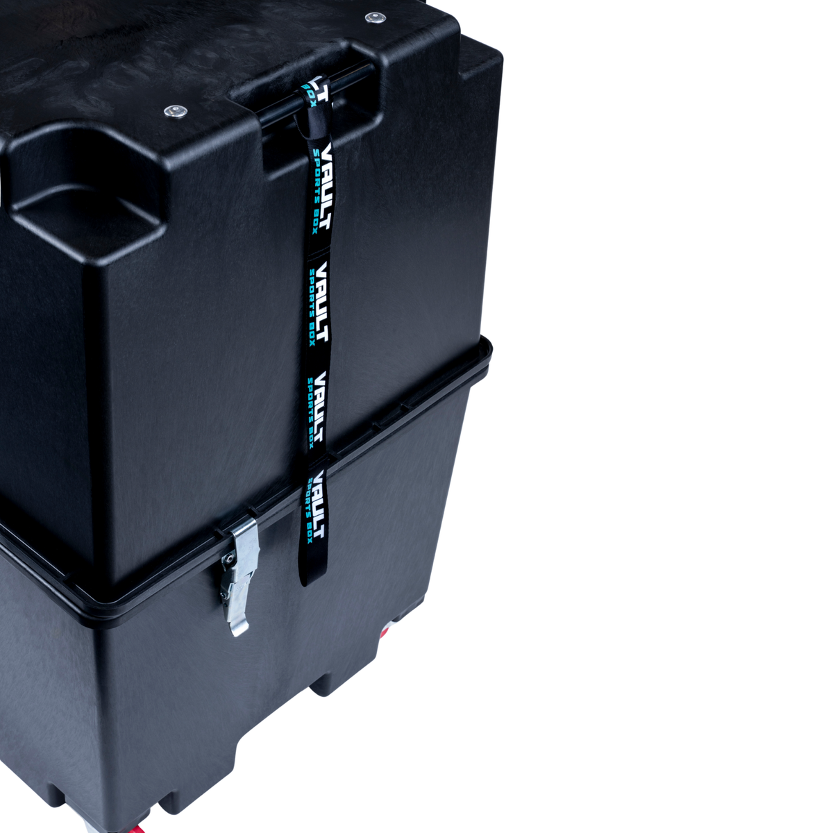 Close-up of the Vault Pro tow strap fastened over the top of the upright case.