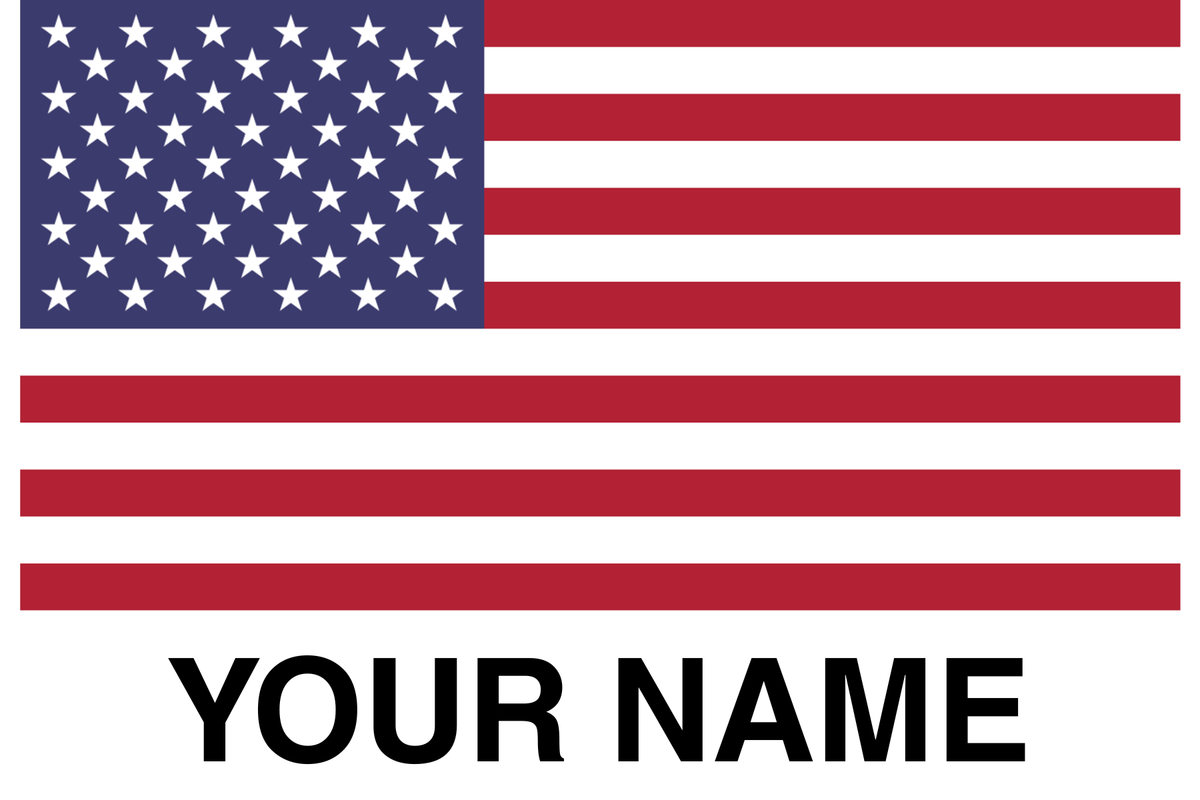 Custom Vault Pro athlete sticker printed with the United States flag above the words YOUR NAME, where a rider’s name is personalised.